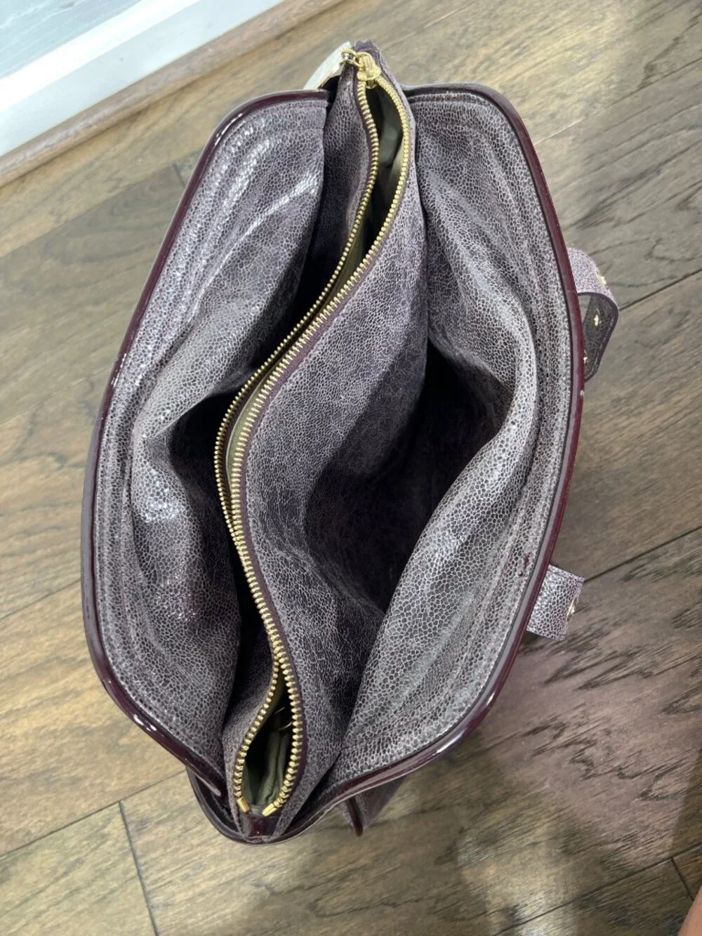 STELLA MCCARTNEY Double Handle Distressed Vegan Leather Satchel Glossy Plum OS